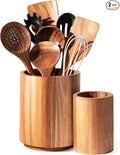 Criusia Utensil Holder 2 Pack, 360° Rotating Acacia Wood Cooking Utensil Crocks by Criusia