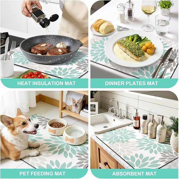Findosom Floral Dish Drying Mat, Cuttable Drying Mat - Image 9