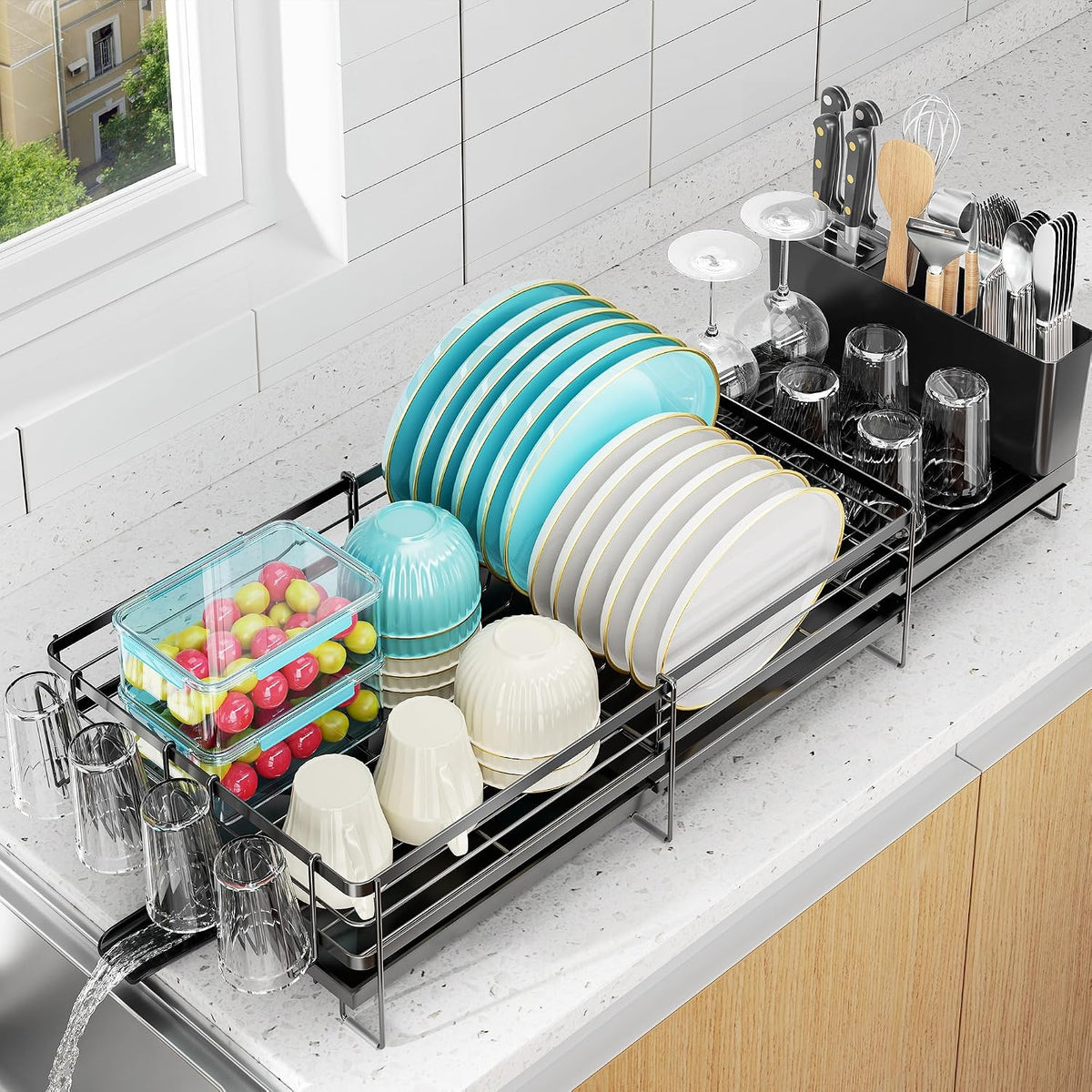 Large Dish Drying Rack, Expandable Dish Rack for Kitchen Counter, Dish