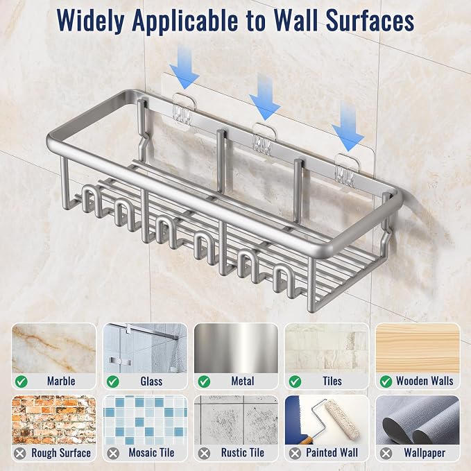 8 Pack Adhesive Rustproof Shower Shelves - Image 7