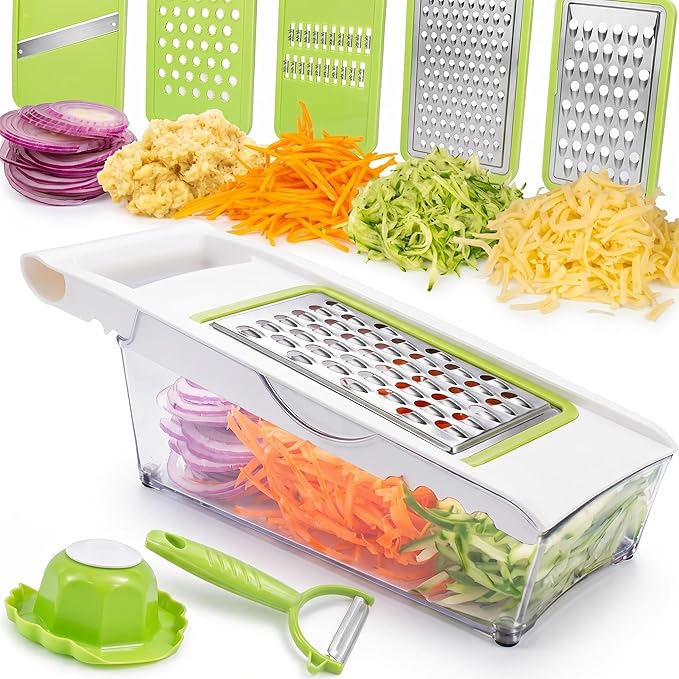 NACOLUS Cheese Grater with Container, 5 In 1 Mandoline Slicer by NACOLUS