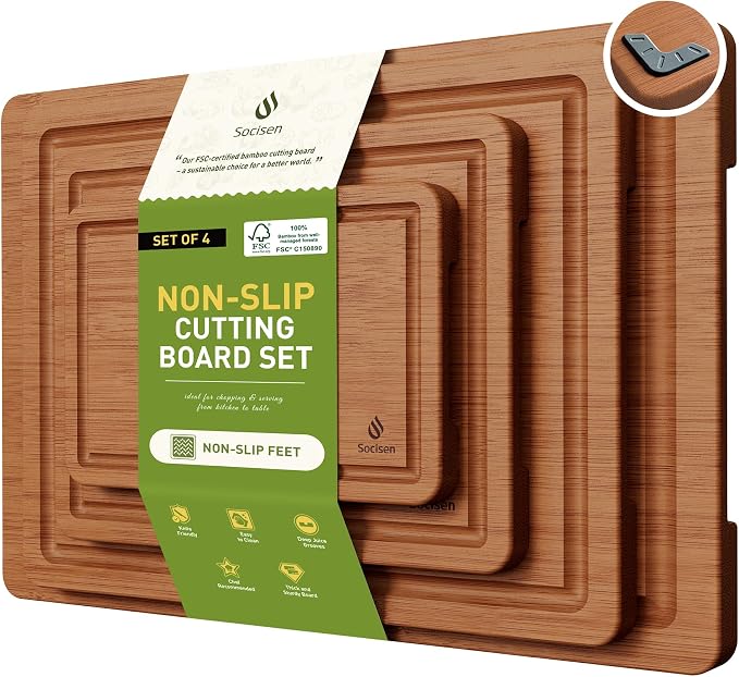 Bamboo Cutting Board Set Non Slip Feet Over Sink Father Day Dad Parents Papa by Socisen