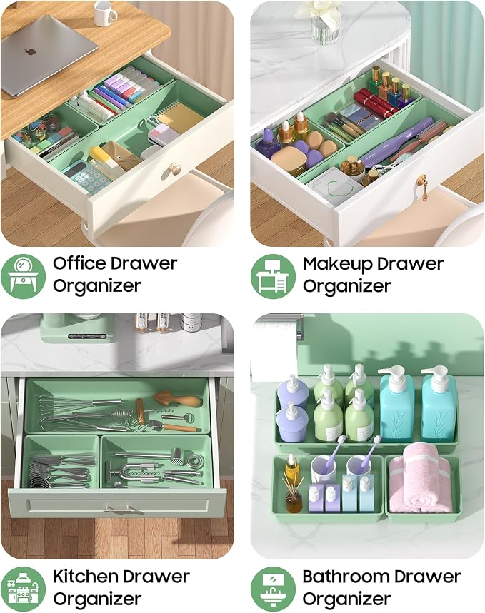 10 Pack Large Size Plastic Drawer Organizers Set, 3 Sizes Desk Drawer Organizer - Image 5