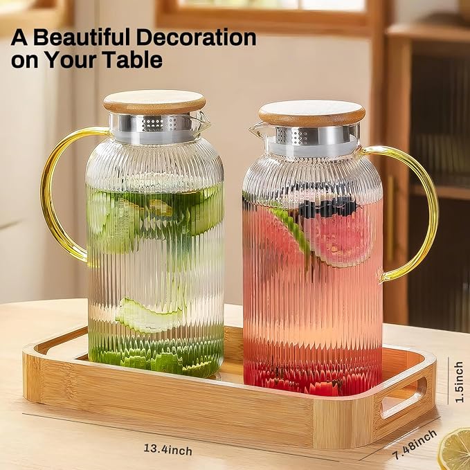 Buaic Glass Pitcher with Lid, 2 PACK 68 oz/2 Liter Vertical Water Pitcher With - Image 5