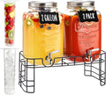 2 Gallon Large Glass Drink Dispenser Set, 2 Pack Beverage Dispensers by JILLSKY