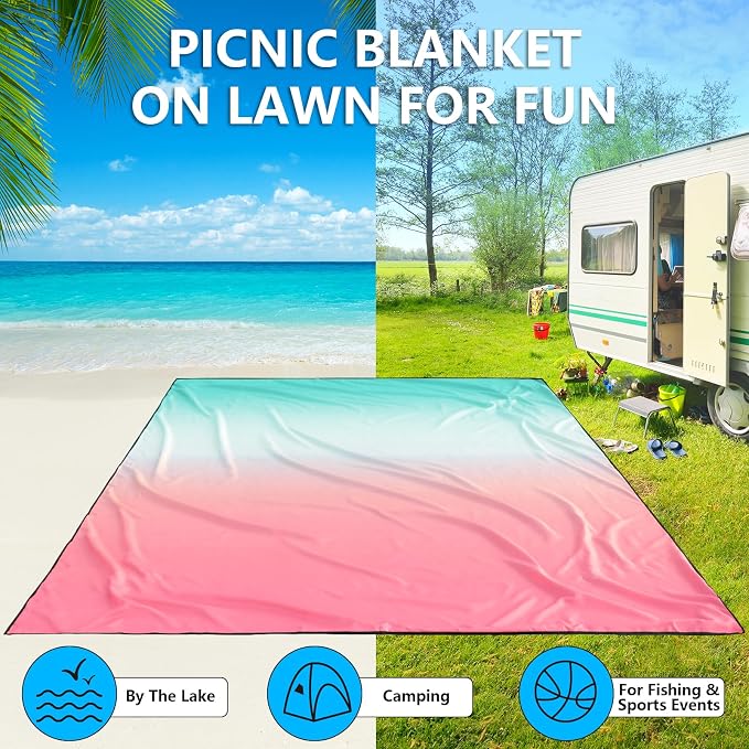 WIWIGO Beach Blanket Waterproof Sandproof Beach Mat 79" X 83"/10'x9'for 2-8 - Image 6