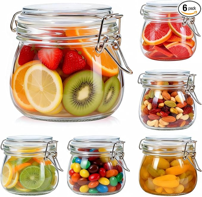 SKOCHE 17oz Glass Jars with Airtight Lids 6 Pack, Air Tight Glass Storage Jar by SKOCHE
