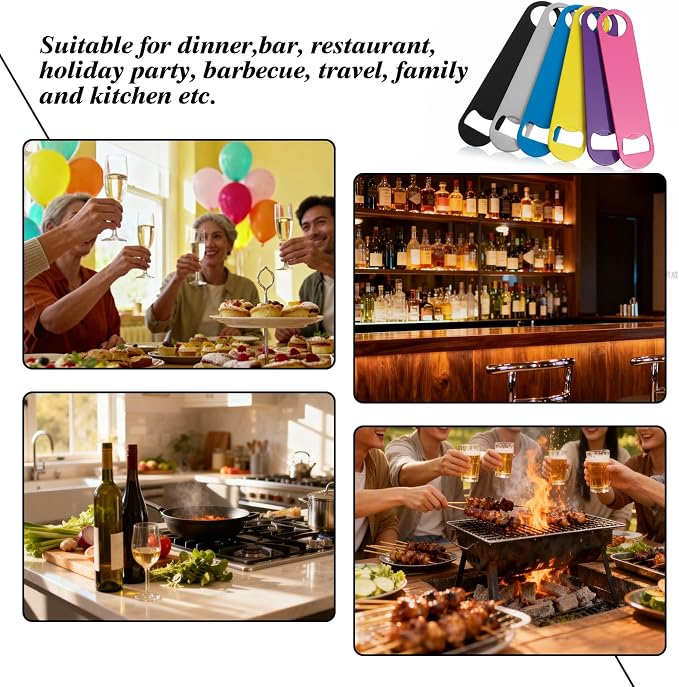6 Pcs Colorful Stainless Steel Heavy Duty Flat Bottle Openers, 7 Inch Solid - Image 5