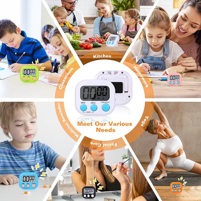 12 Pack Digital Kitchen Timers for Cooking, Small Magnetic Countdown Classroom - Image 7