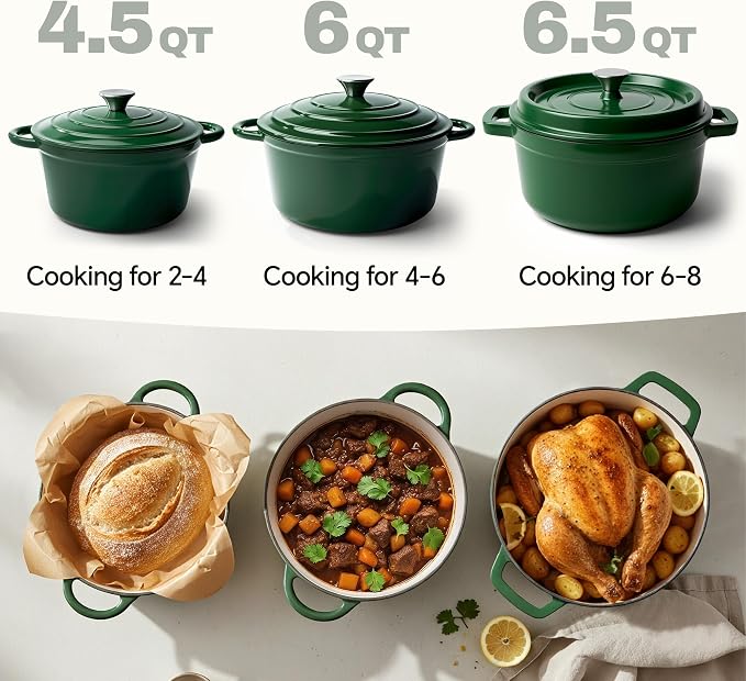 6.5 Quart Dutch Oven Pot with Lid, Non Stick Enameled Cast Iron Dutch Oven - Image 3