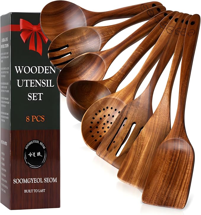 8-Piece Natural Teak Wood Utensil Set by SOOMGYEOLSEOM