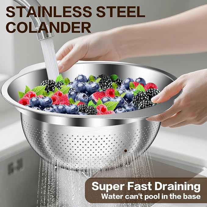 Stainless Steel Strainer with Mixing Bowl, Rice Washer, Colander - Image 8