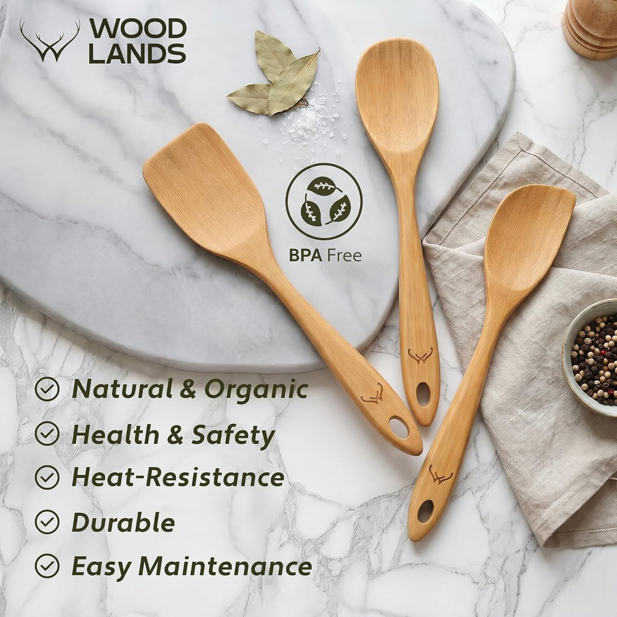 Prime Bamboo Wooden Spoons for Cooking Set of 3 Pcs – Wooden Cooking