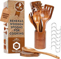 9-Piece Teak Wooden Kitchen Utensil Set – Nonstick Safe Cooking Spoons & by Renexas