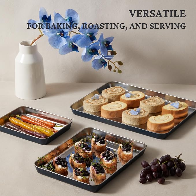 BRONYPRO Stainless Steel Baking Sheet Pan Set of 3, Cookie Sheets 9/12/16 In - Image 4