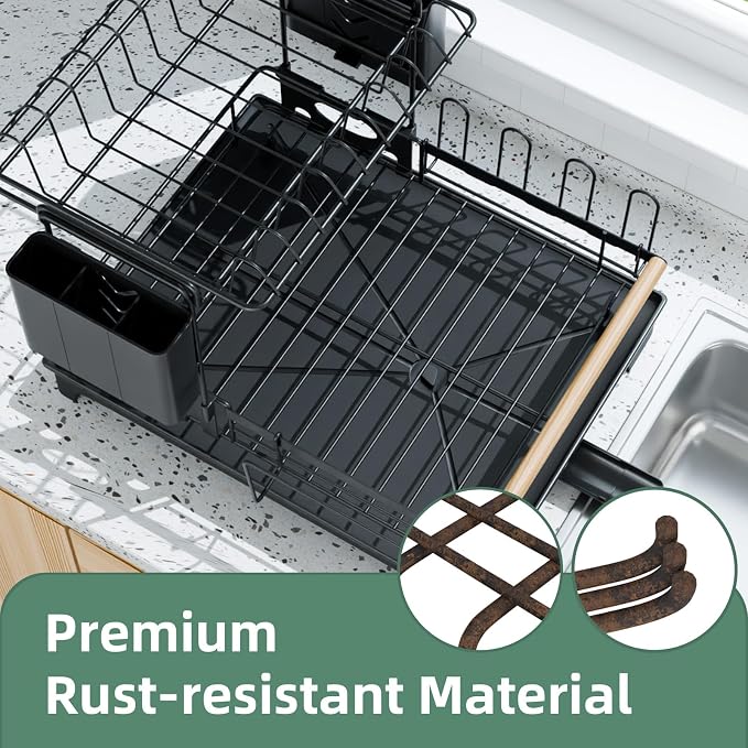 2-Tier Dish Rack with Drainboard: Large Capacity Anti-Rust Kitchen Counter - Image 4