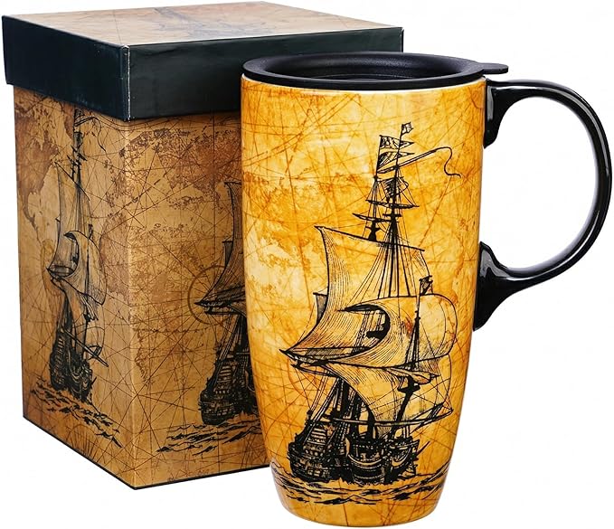 Topadorn Ceramic Travel Mug - 17 Oz Coffee Mug Ceramic Latte Teacup with Color by Topadorn
