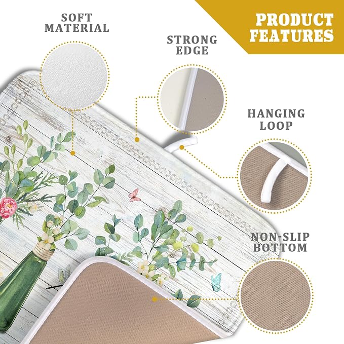 Fern Leaf Vase Dish Drying Mat 16x18 Inch Eucalyptus Leaves Microfiber - Image 4