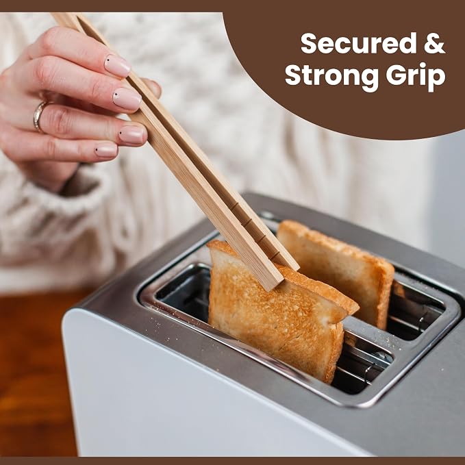Wooden Toaster Tongs 2 PCs | Bamboo Kitchen Utensils - Image 5