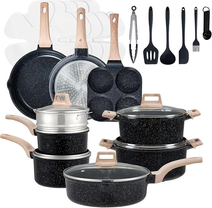 25 Pcs Pots and Pans Set, Nonstick & Non-Toxic Healthy Pots and Pans, by RayBear