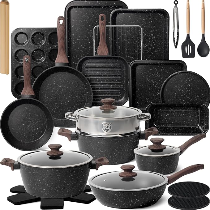 Kikcoin Pots and Pans Set Non Stick 31 Piece Kitchen Nonstick Cooking Cookware by Kikcoin