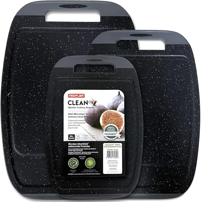 Neoflam Microban Antimicrobial Plastic Cutting Board 3 Sets, BPA Free, Non-Slip by Neoflam
