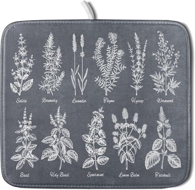 Flower Herbs Dish Drying Mat Wild Plant Dish Rack Mat by Giwawa