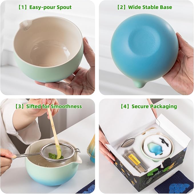 TEANAGOO Matcha Whisk Set Blue, Ceremony Matcha Set, Matcha Kit Grident Blue - Image 6
