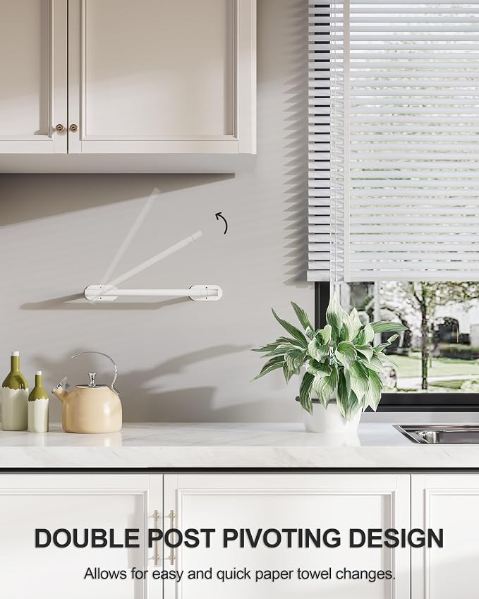 White Paper Towel Holder Under Cabinet, Self Adhesive or Wall Mounted SUS304 - Image 2