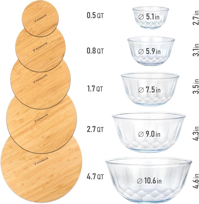 Large Stackable Set of 5 Nesting Glass Bowls - Image 3