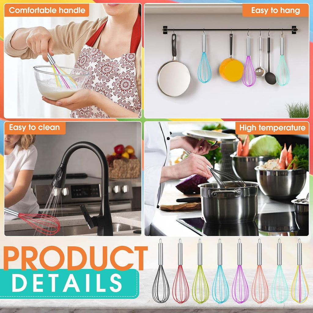 Domensi 8 Pcs 8 Inch Whisks Bulk for Cooking Silicone Whisks Non