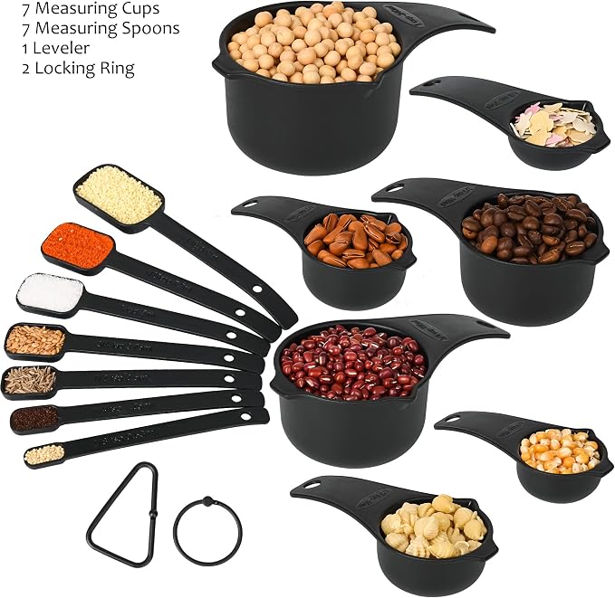 Measuring Cups and Spoons Set 15, Metric & US 7 Measure Cups & 7 Measure Spoons - Image 5