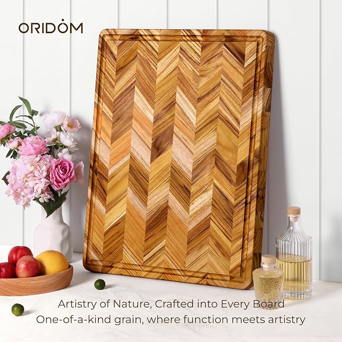 Teak Wood Cutting Board for Kitchen 24'' Extra Large End Grain Heavy Duty - Image 8