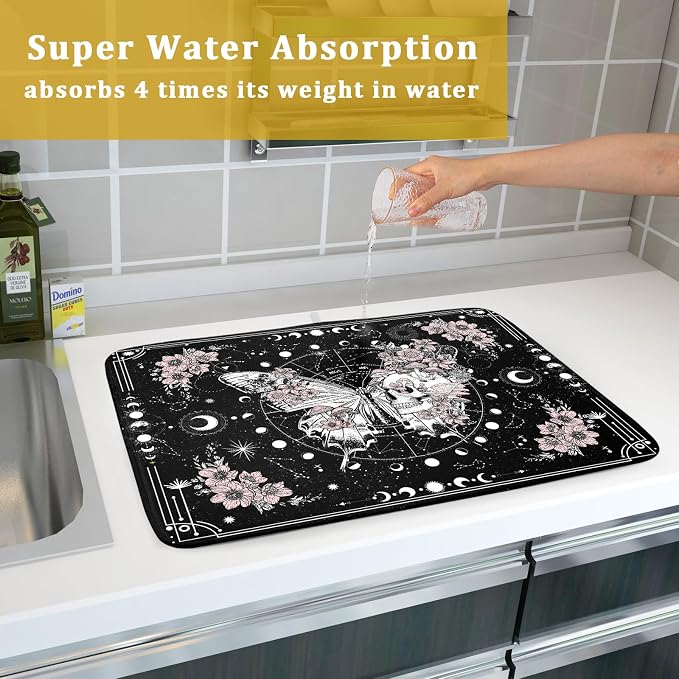 Skeleton Butterfly Dish Drying Mat Black Skull Absorbent Dish Drainer - Image 7
