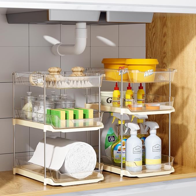 Delamu 2 Pack 3-Tier Bathroom Under Sink Organizers and Storage, Pull Out Clear - Image 7