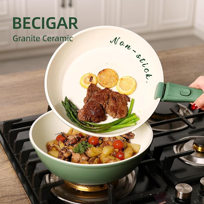 BECIGAR 23pcs Ceramic Pots and Pans Set, Nonstick Detachable Handle Cookware - Image 8