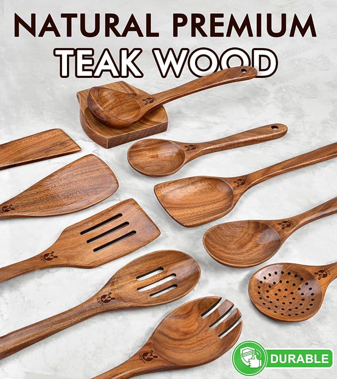 12 Pcs Teak Wooden Utensil Set - Image 2