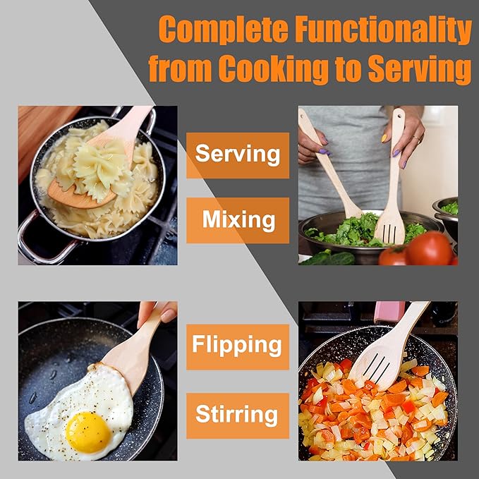 ECOSALL Healthy Wooden Spoons For Cooking Set of 6. Safe and Reliable Cooking - Image 5