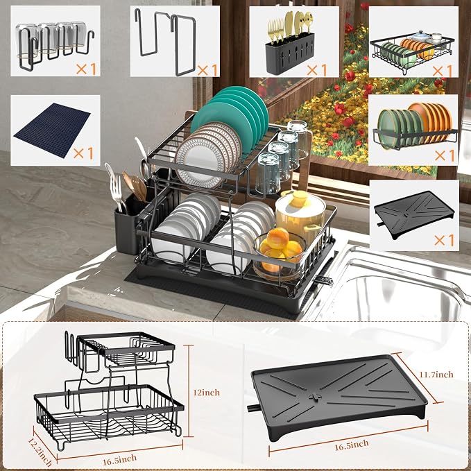 Godboat Dish Drying Rack, 2-Tier Dish Rack - Image 4