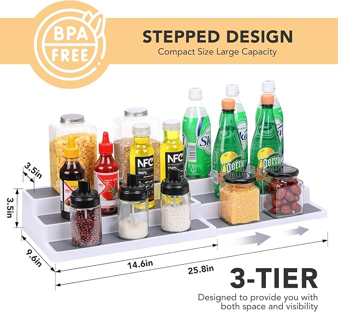 CiWiVOKi 3 Tier Expandable Spice Rack Organizer, Plastic Spice Rack, Adjustable - Image 2