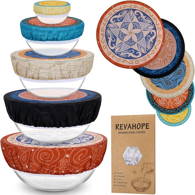 5-Size Reusable Beeswax Bowl Covers by Revahope