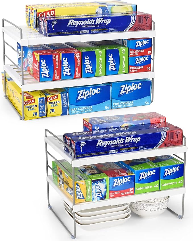 2 Pack Expandable Kitchen Wrap Organizer Rack, Height & Width Adjustable by HomeKitchen