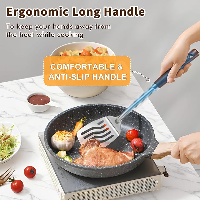 2 Pcs Stainless Steel Spatulas Set, Metal Spatula Solid & Slotted Turner - Image 3
