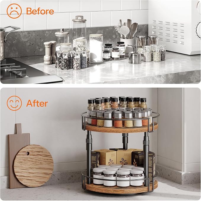 HOOBRO Lazy Susan Organizer Spice Rack, 2-Tier Height Adjustable Rotating Spice - Image 6