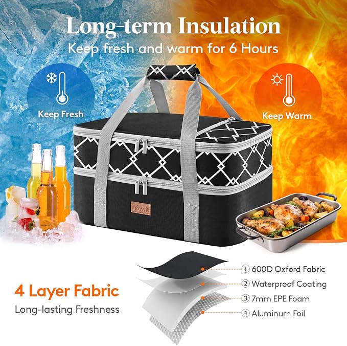 Lifewit Insulated Double Decker Casserole Carrier, Lasagna Lugger Holder - Image 3