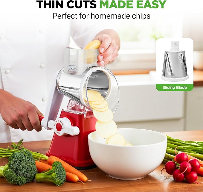 Nutrichef 3 in 1 Cheese Grater & Shredder | Strong Suction Base, Rotary Handle - Image 6