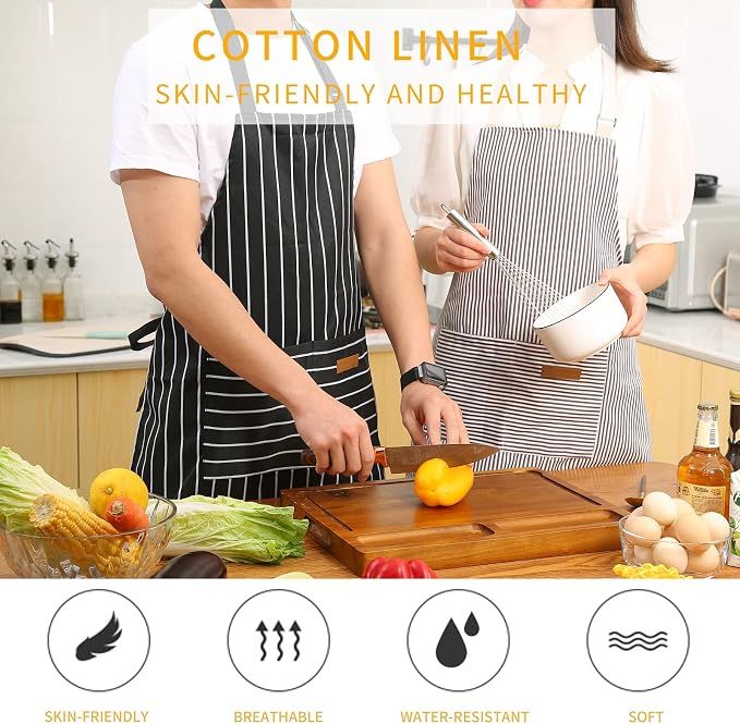 Tosewever 2 Pieces Kitchen Cooking Aprons, Cotton Polyester Blend Adjustable - Image 2