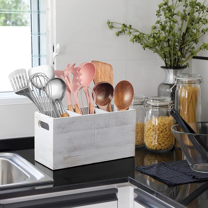 ALELION Rustic White Utensil Holder - Image 3