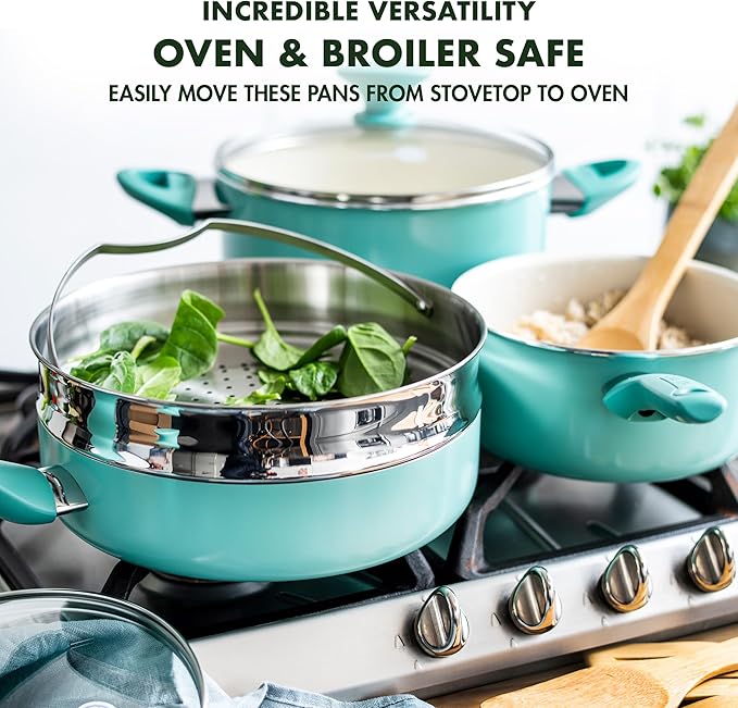 GreenPan Rio Healthy Ceramic Nonstick 16 Piece Cookware Pots and Pans Set - Image 6