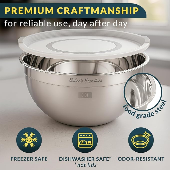 Baker's Signature Stainless Steel Mixing Bowls - Image 3